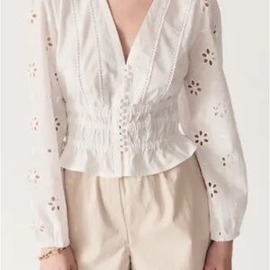 Deluc White Eyelet Smocked Peplum Blouse